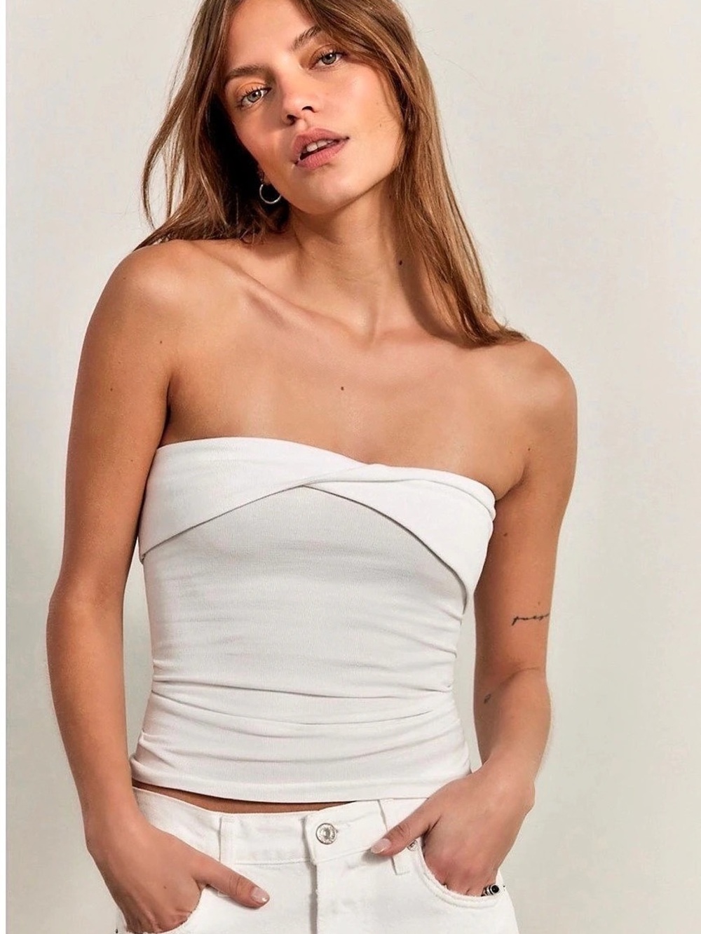 Free people Bandeau Crop Top in White Small NWT